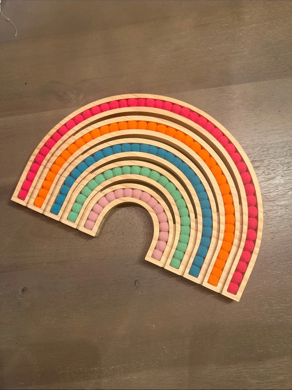 Target Wooden Rainbow Wall Art with Colorful Pop Pom Inlay